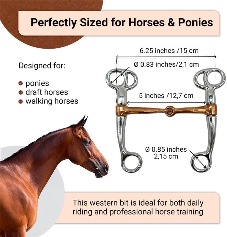 BRINGERPET Store Western Horse Bit Mouth Snaffle 5", Chrome-Plated, Rust-Resistant Copper Middle, Training Bit - Image 2